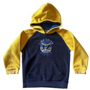 Carter’s Boys Fleece Hoodie Navy Yellow Raglan Pullover Baseball Logo Size 5
